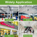 Certification labels for TANLITE LED Parking Garage Canopy Light, UL and DLC listed.