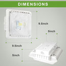 Installed TANLITE LED Canopy Light illuminating a parking garage area.