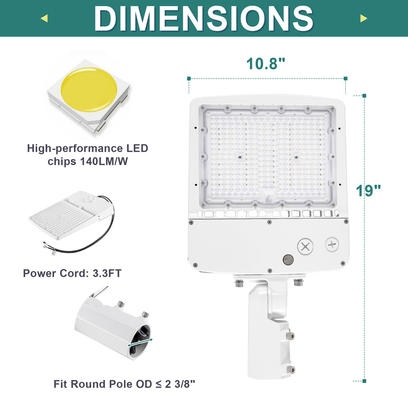 Side view of LED shoebox parking lot light, durable housing