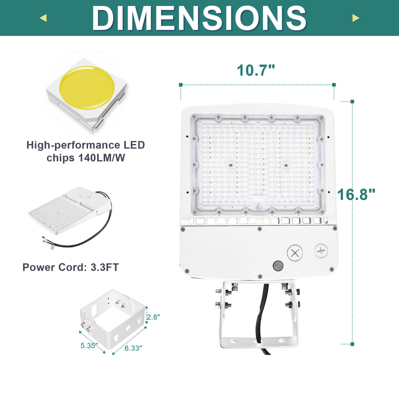 White LED shoebox fixture installed on outdoor steel pole