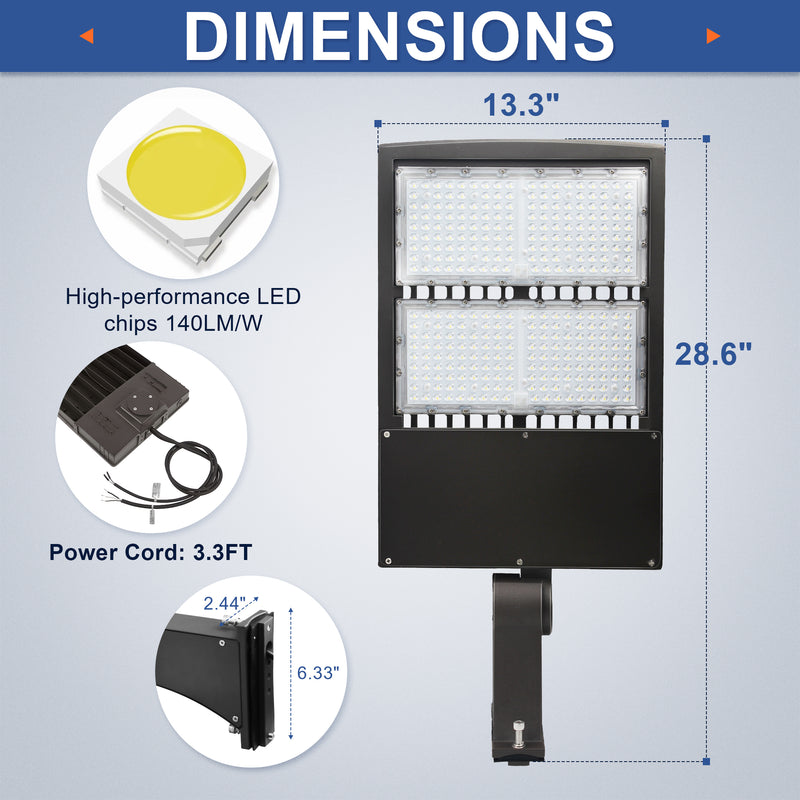 300W LED Parking Lot Light-Shoebox Area Light-AC100~277V-42,000 Lumens-CCT 5000K-1,000W Metal Halide Equivalent-UL+DLC 5.1