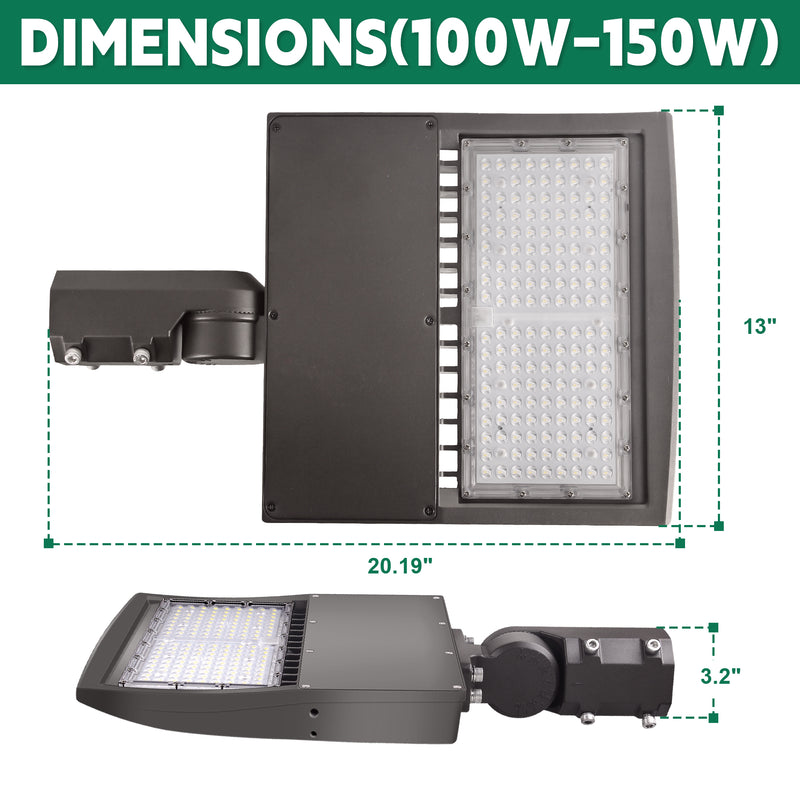 150W LED Shoebox Light-Led Parking Lot Light-21,000 Lumens-CCT 5000K-Brownz Color-Photocell Optional-5 Years Warranty-UL+DLC 5.1