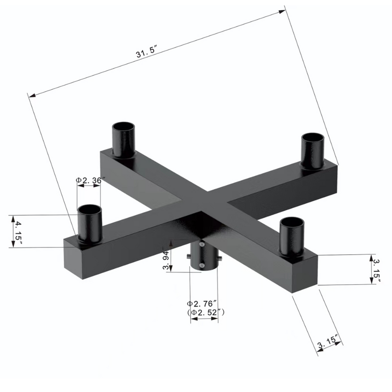 90 Degree Quad Square Tenon Adapter Horizontal Bullhorn for 4 fixtures