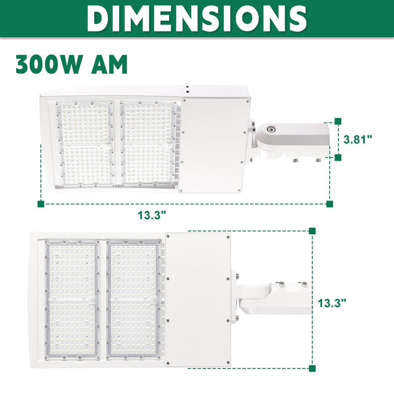 300W White LED Parking Lot Light-42,000 Lumens-AC 100~277V/277~480V 1000W Metal Halide Equivalent-5000K-DLC UL Listed