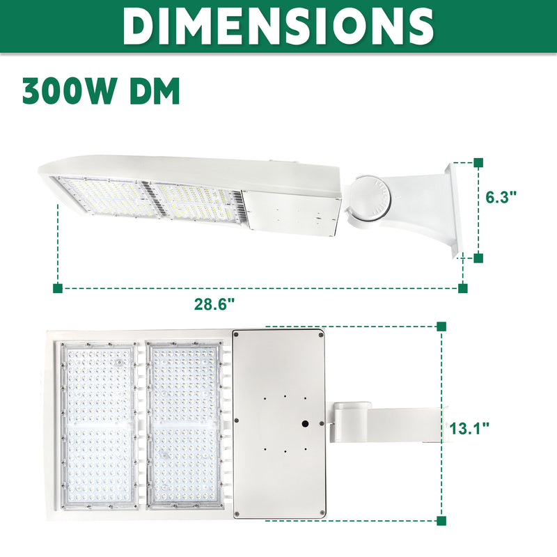 300W White LED Parking Lot Light-42,000 Lumens-AC 100~277V/277~480V 1000W Metal Halide Equivalent-5000K-DLC UL Listed