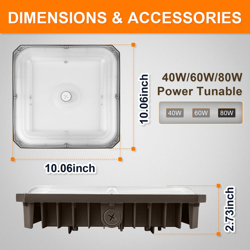 40/60/80W Selectable Canopy Light-3500K/4000K/5000K CCT Selectable Canopy Light-Twist In Sensor-Parking Garage Lighting-UL+DLC Listed