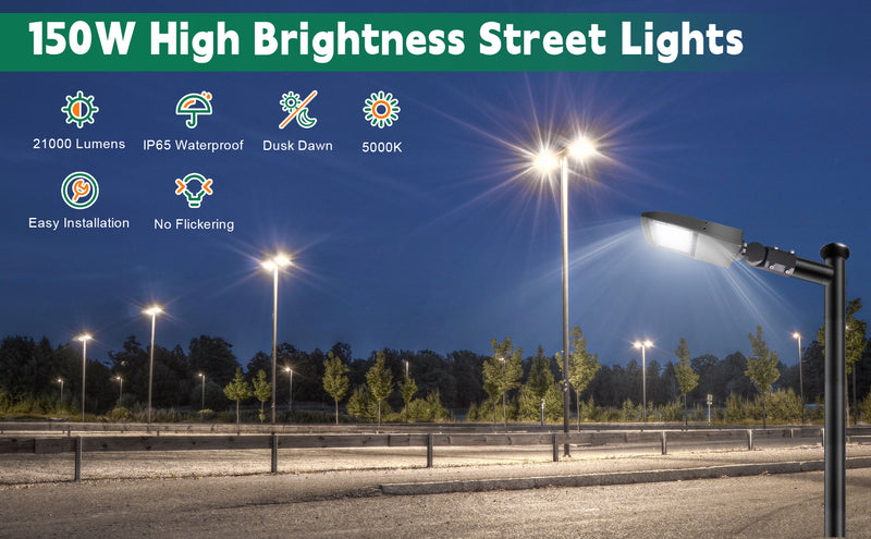 150W LED Shoebox Light-Led Parking Lot Light-21,000 Lumens-CCT 5000K-Brownz Color-Photocell Optional-5 Years Warranty-UL+DLC 5.1