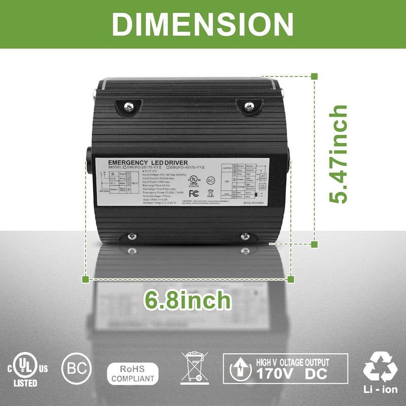 TANLITE 25W LED Emergency Backup Driver–UL Listed, 90-Min Battery for Dimmable UFO High Bay (<200W)-AC 100-347V