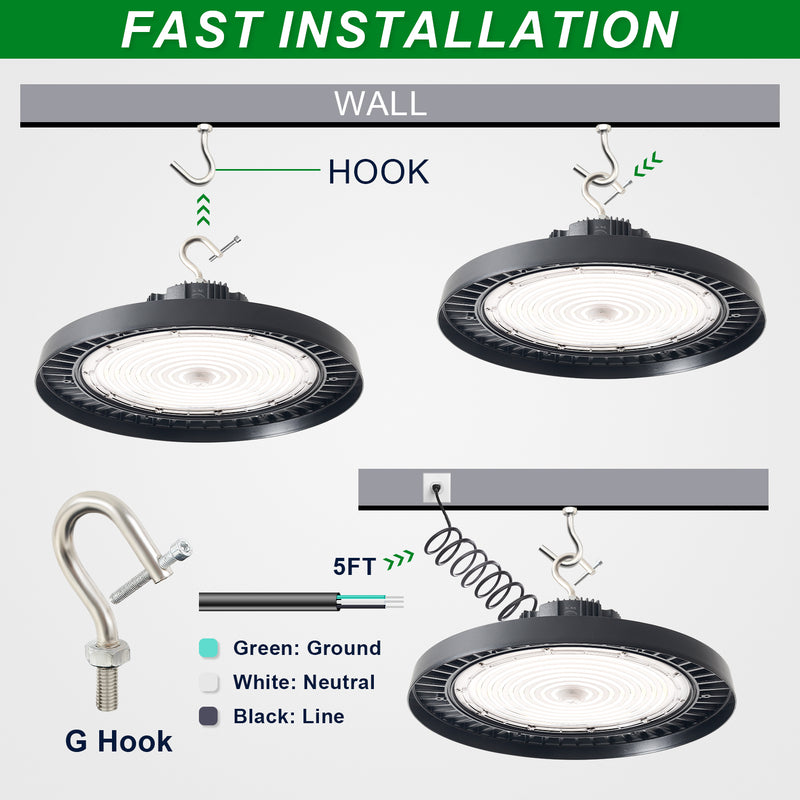 300W LED UFO High Bay Light-AC 100~277V-CCT 5000K-42,000 Lumens Output