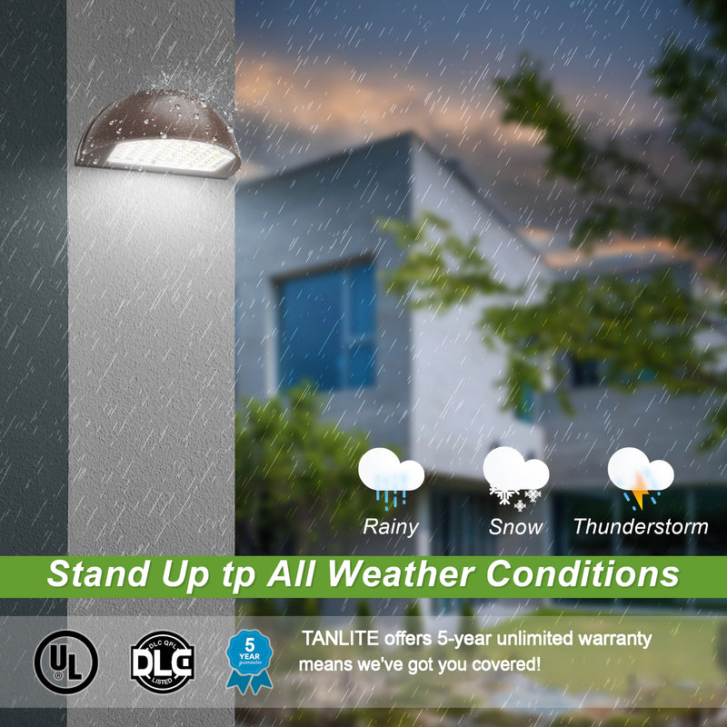 80W/64W/48W Wattage Selectable-LED Half Moon Wall Pack Light- CCT 3000K/4000K/5000K-AC 120~347V- 0~10V dimmable