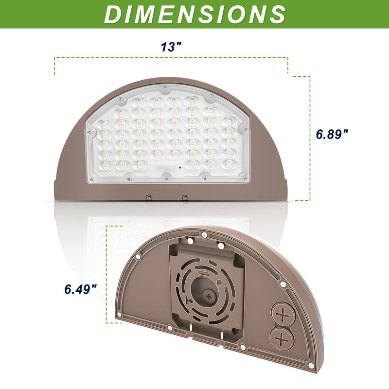 80W/64W/48W Wattage Selectable-LED Half Moon Wall Pack Light- CCT 3000K/4000K/5000K-AC 120~347V- 0~10V dimmable