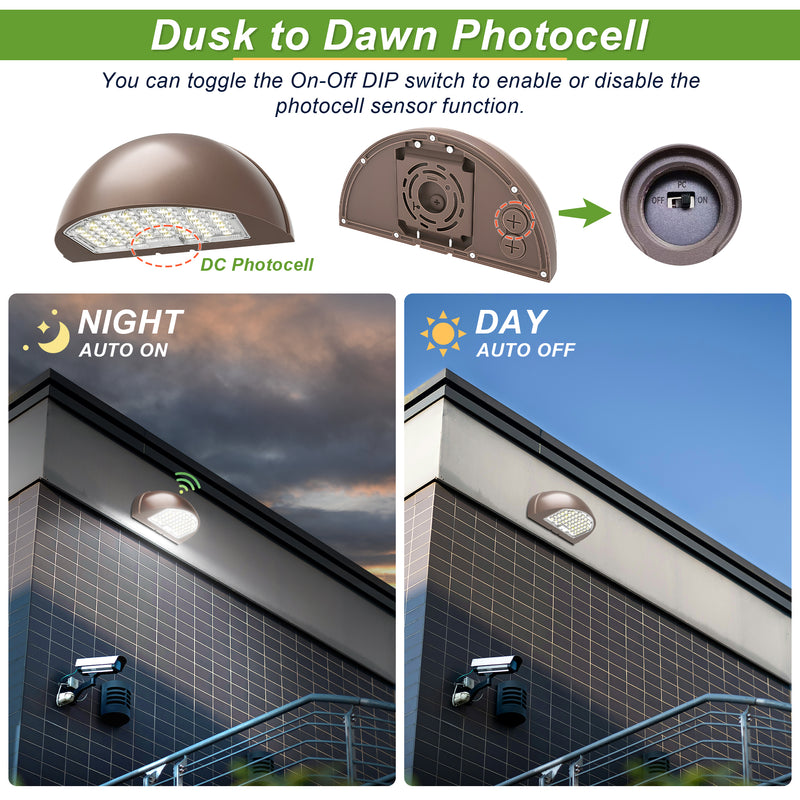 80W/64W/48W Wattage Selectable-LED Half Moon Wall Pack Light- CCT 3000K/4000K/5000K-AC 120~347V- 0~10V dimmable