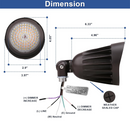 TANLITE 25W LED Bullet Flood Light-Outdoor Landscape Lighting-CCT 3000K/4000K/5000K Selectable-Knukle Mount-DLC 5.1 Listed