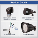 TANLITE 25W LED Bullet Flood Light-Outdoor Landscape Lighting-CCT 3000K/4000K/5000K Selectable-Knukle Mount-DLC 5.1 Listed