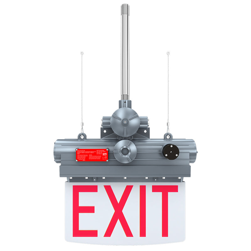 5W Explosion Proof Edge Lit LED Exit Sign-Class 1 Division 1-AC 100-277V For Hazardous Location Emergency Lighting Pendant Mounting with safety wires