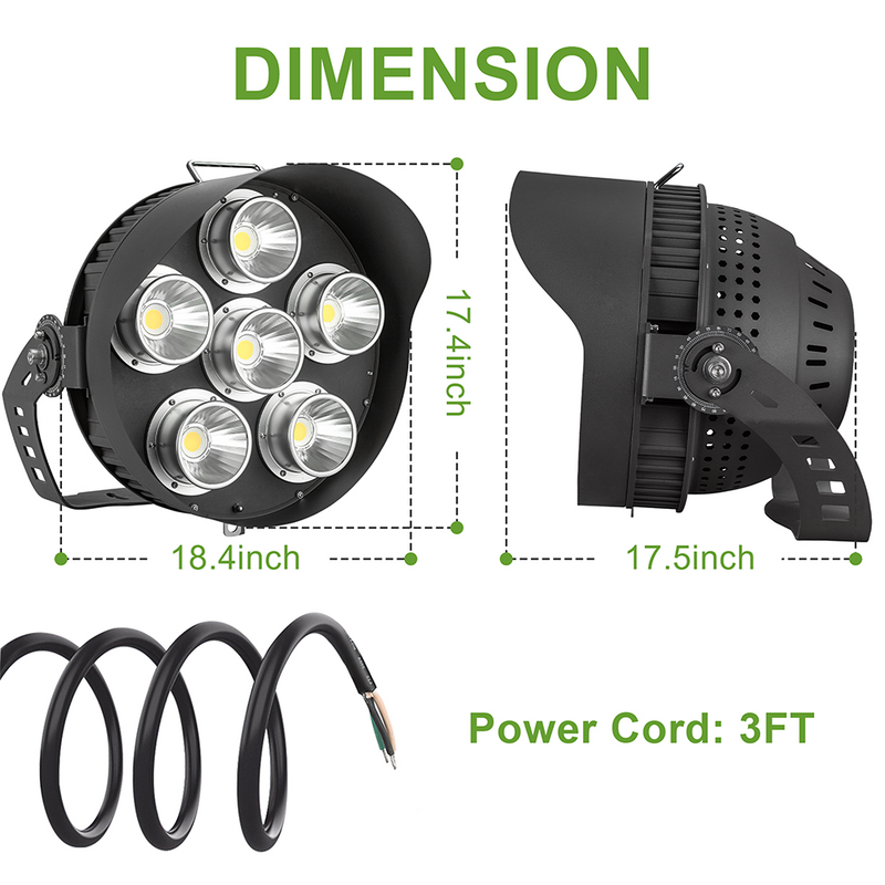TANLITE Lighting 600W LED Sport Light-Stadium Light-78,000 Lumens-AC 120~277V or 277~480V-CCT 5000K- 38 degree-Flood Bracket