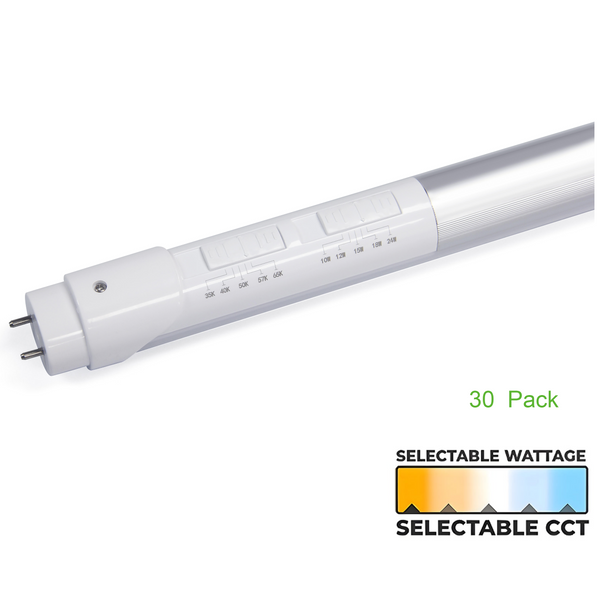 TANLITE 30 Pack-4 ft T8 Tube Light - Wattage & CCT Selectable -AC 120~277V-Milky Cover-5 Years Warranty- ETL+DLC 5.1 Listed