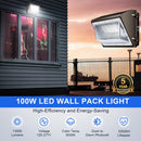 100W LED Wall Pack-PC Cover-13,000 Lumens-CCT 5000K-Universal Photocell-5 Years Warranty-ETL DLC 5.1 Listed