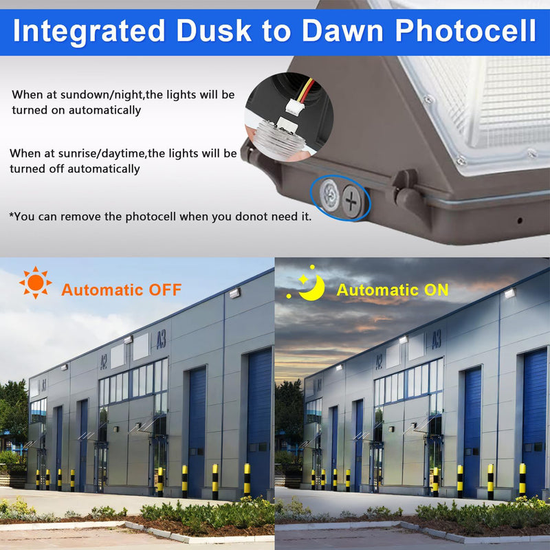 100W LED Wall Pack-PC Cover-13,000 Lumens-CCT 5000K-Universal Photocell-5 Years Warranty-ETL DLC 5.1 Listed