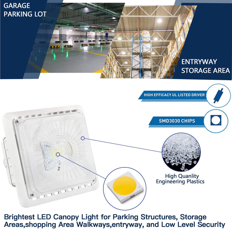 TANLITE 55W LED Parking Garage Canopy Light-150W Metal Halide Equivalent-5000K-DLC UL Listed