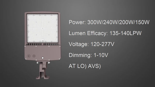300W LED Parking Lot Shoebox Light-42,000 Lumens-5700K-With Bracket Mount-5 Years Warranty