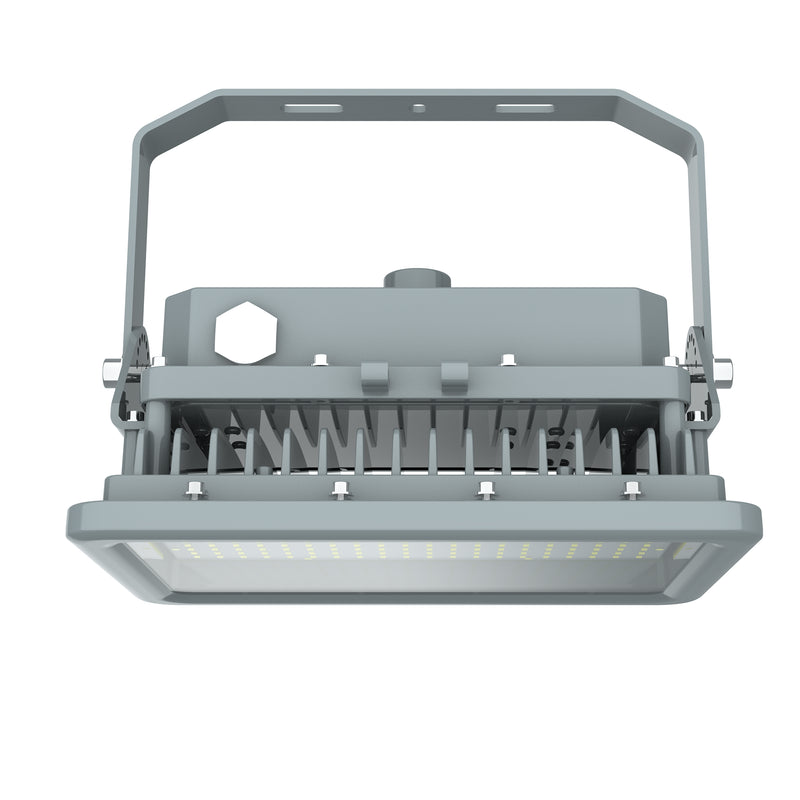 Front view of TANLITE 250W LED Explosion Proof Square Flood Light, Class I Division II rated for hazardous locations.