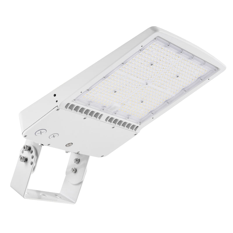 TANLITE 300W LED shoebox area light with trunnion mount, 5000K daylight output.