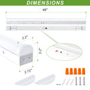 TANLITE 4FT Linkable LED Linear Strip Light package showing included accessories – mounting hardware, connectors, and installation guide