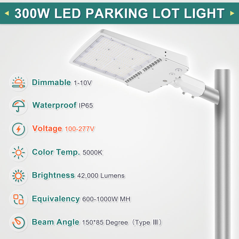 TANLITE 300W LED shoebox light installation on pole using slip fitter mount.