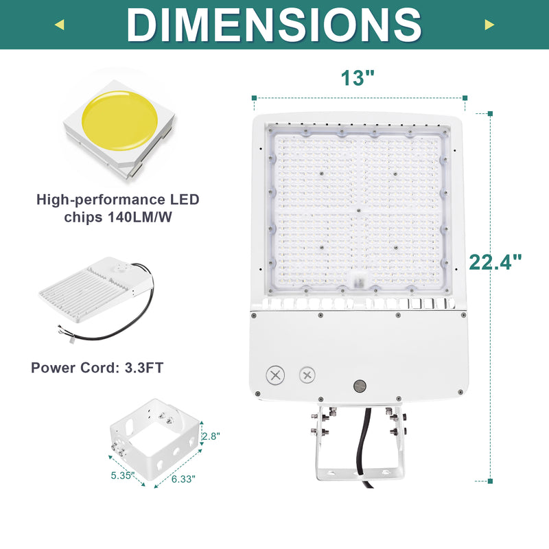 White TANLITE LED area light with trunnion mount and aluminum housing