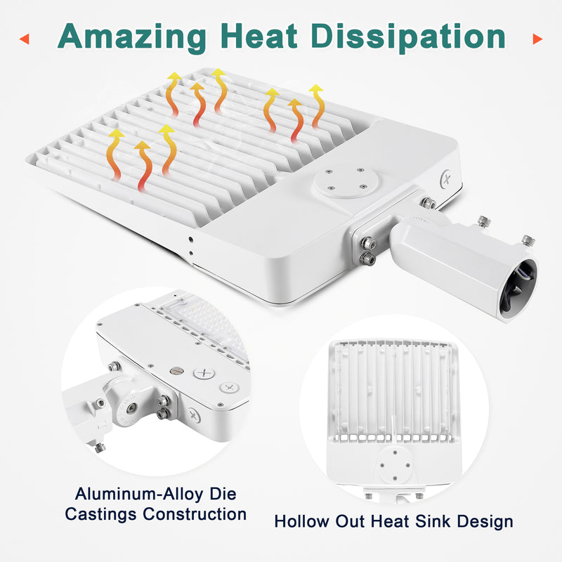 42,000 lumen TANLITE LED area light with slip fitter mount for commercial parking lots.