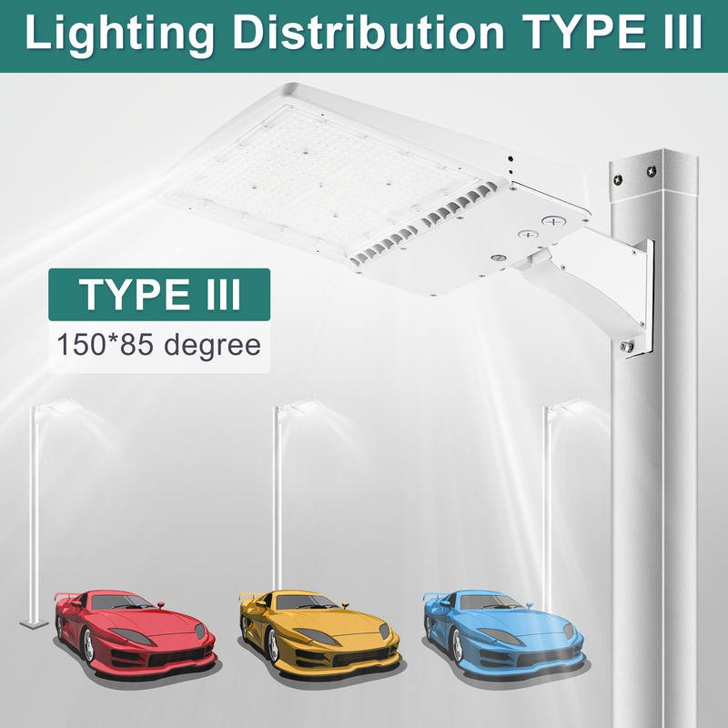 UL DLC certified TANLITE LED pole light featuring direct arm mounting bracket.