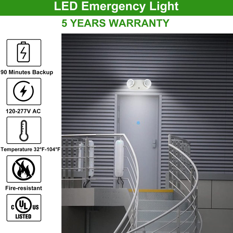 LED Emergency Exit Lighting Fixtures-Mini Round Adjustable Lamp Heads-White Housing-120-277 VAC