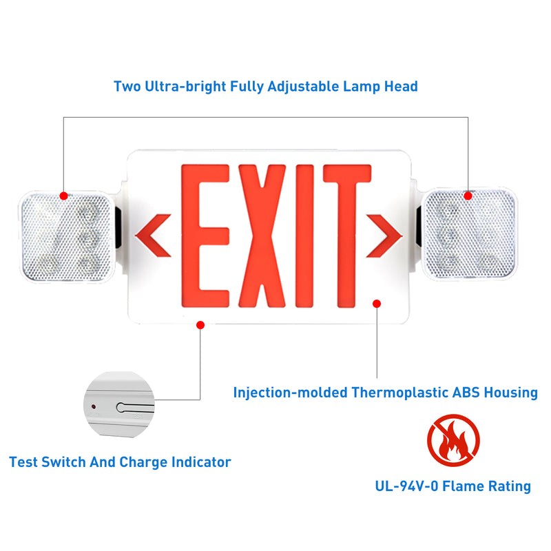 Red LED Exit Sign, UL Emergency Light - Dual LED Lamp ABS Fire Resistance