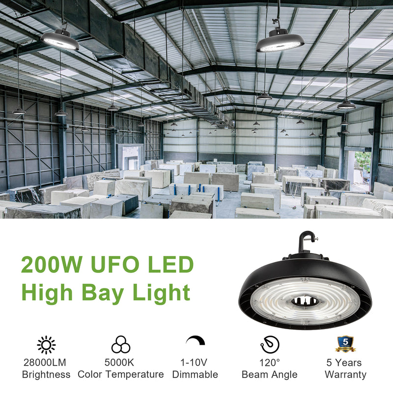200W UFO LED High Bay-28,000 Lumens-400W MH Equivalent-5000K-5 Years Warranty