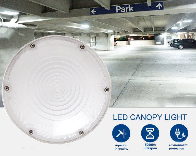 LED Parking Garage-Round Canopy Light-60W 7800LM-Parking Garage Lighting-DLC ETL Listed