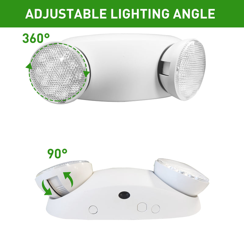 LED Emergency Exit Lighting Fixtures-Mini Round Adjustable Lamp Heads-White Housing-120-277 VAC