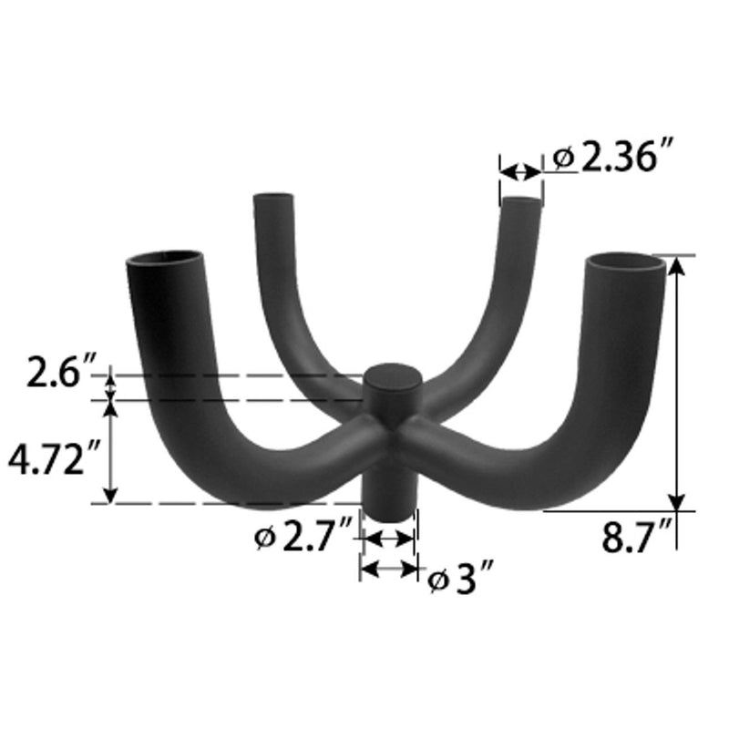 Tenon Adapter, 90 Degree Quad Round Bullhorn Tenon for 4 fixtures, LED Street Light, Shoebox Parking Light, Parking Lot Pole Bracket