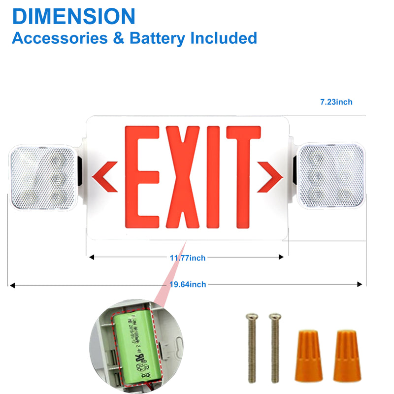 Red LED Exit Sign, UL Emergency Light - Dual LED Lamp ABS Fire Resistance