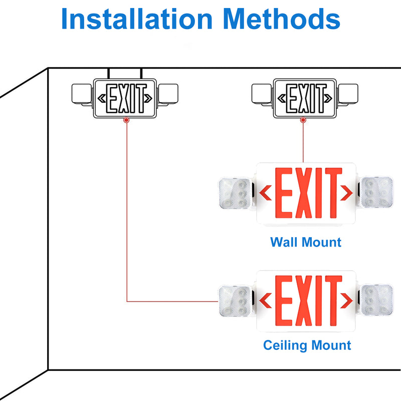 Red LED Exit Sign, UL Emergency Light - Dual LED Lamp ABS Fire Resistance