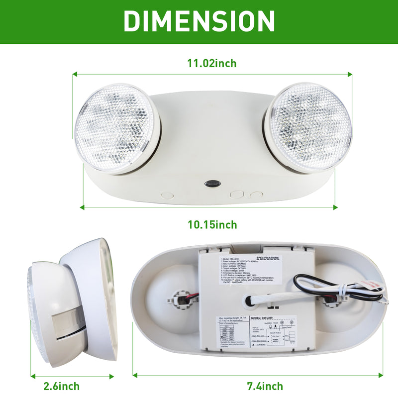 LED Emergency Exit Lighting Fixtures-Mini Round Adjustable Lamp Heads-White Housing-120-277 VAC