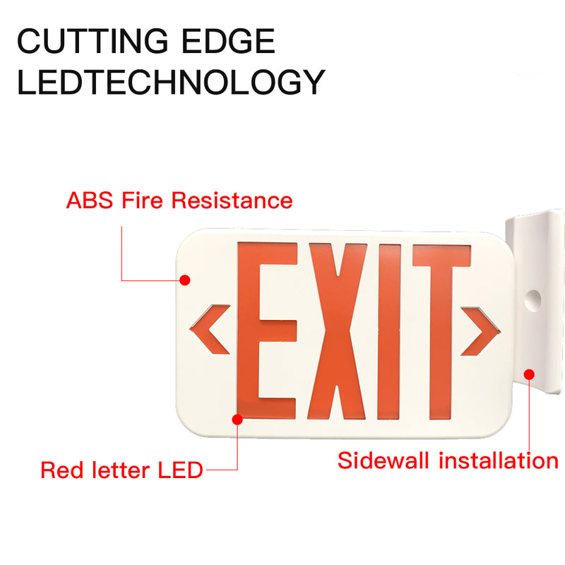 Red LED Exit Emergency Sign Light - Standard - Battery Backup, Dual LED Lamp ABS Fire Resistance UL-Listed 120-277V (RED EXIT SIGN)
