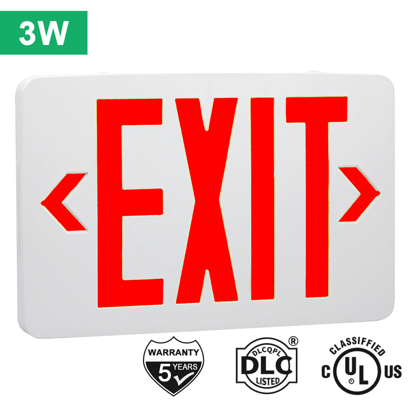 Red LED Exit Emergency Sign Light - Standard - Battery Backup, Dual LED Lamp ABS Fire Resistance UL-Listed 120-277V (RED EXIT SIGN)