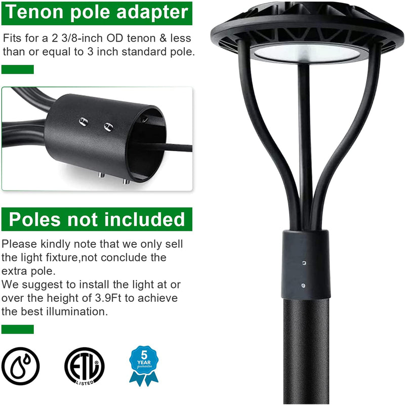 LED Post Top Light-20W/30W/40W/60W Selectable-CCT 3000K/4000K/5000K Selectable-Outdoor Waterproof-Compatible Photocell-5 Years Warranty