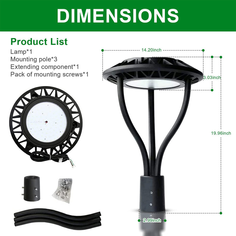 LED Post Top Light-20W/30W/40W/60W Selectable-CCT 3000K/4000K/5000K Selectable-Outdoor Waterproof-Compatible Photocell-5 Years Warranty