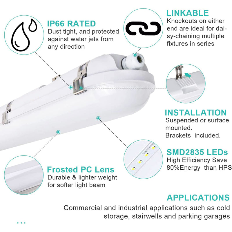 TANLITE 4FT LED Vapor Tight Light,Wattage 30W/40W 60W CCT 3000K/4000K/5000K LED Vapor Proof 4ft Light Fixture for Cold Storage Facilities, Car Washes, Parking Garages, UL Listed