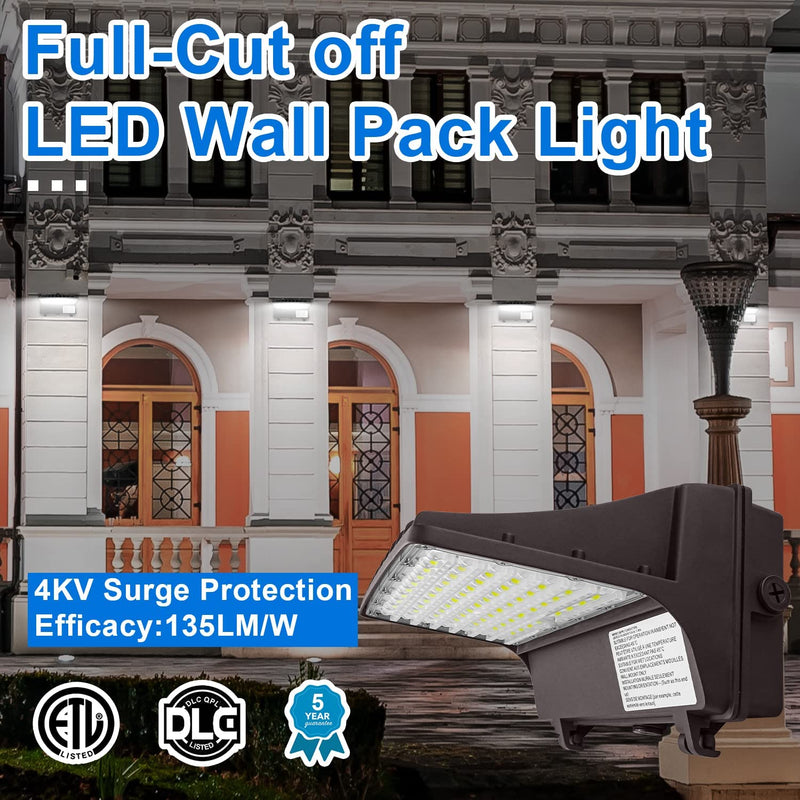 60W 80W 100W 120W Selectable LED Full Cutoff Wall Pack - 5,200 Lumens-250W MH Equivalent-5000K-DLC Listed