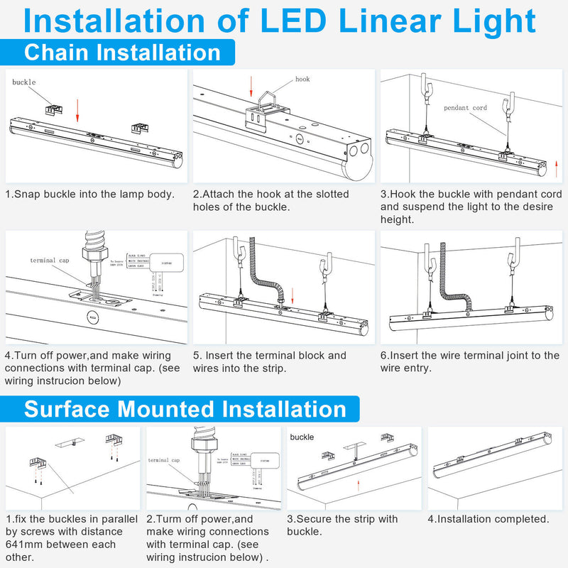4 Pack-4ft Linkable LED Linear Strip Light-40W 5200LM-3500K/4000K/5000K Selectable DLC UL Certified 5 Years Waranty